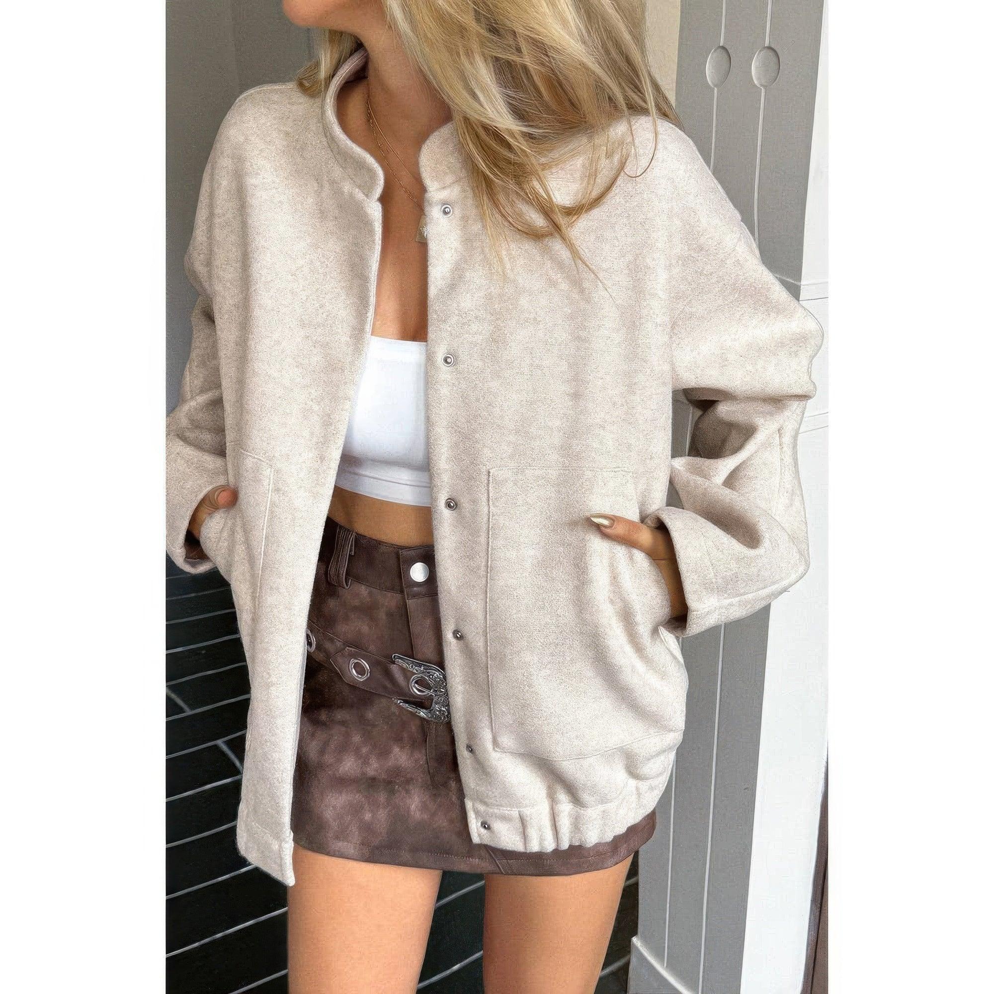 Solid Pockets Brushed Bomber Jacket | Mixtshop LLC