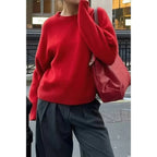 Solid Knit O Neck Long Sleeves Pullover Sweater | Mixtshop LLC