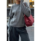 Solid Knit O Neck Long Sleeves Pullover Sweater | Mixtshop LLC
