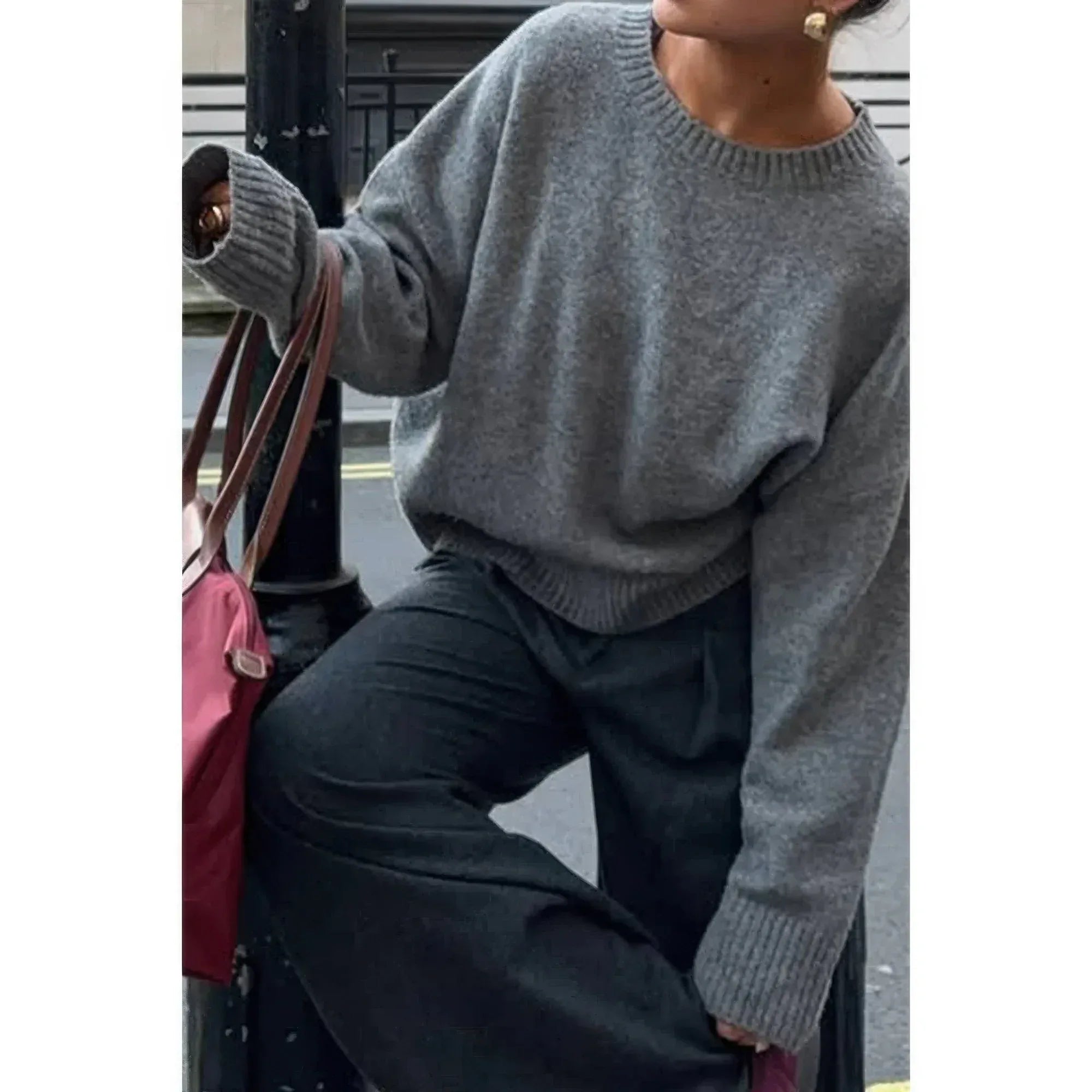 Solid Knit O Neck Long Sleeves Pullover Sweater | Mixtshop LLC