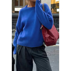 Solid Knit O Neck Long Sleeves Pullover Sweater | Mixtshop LLC