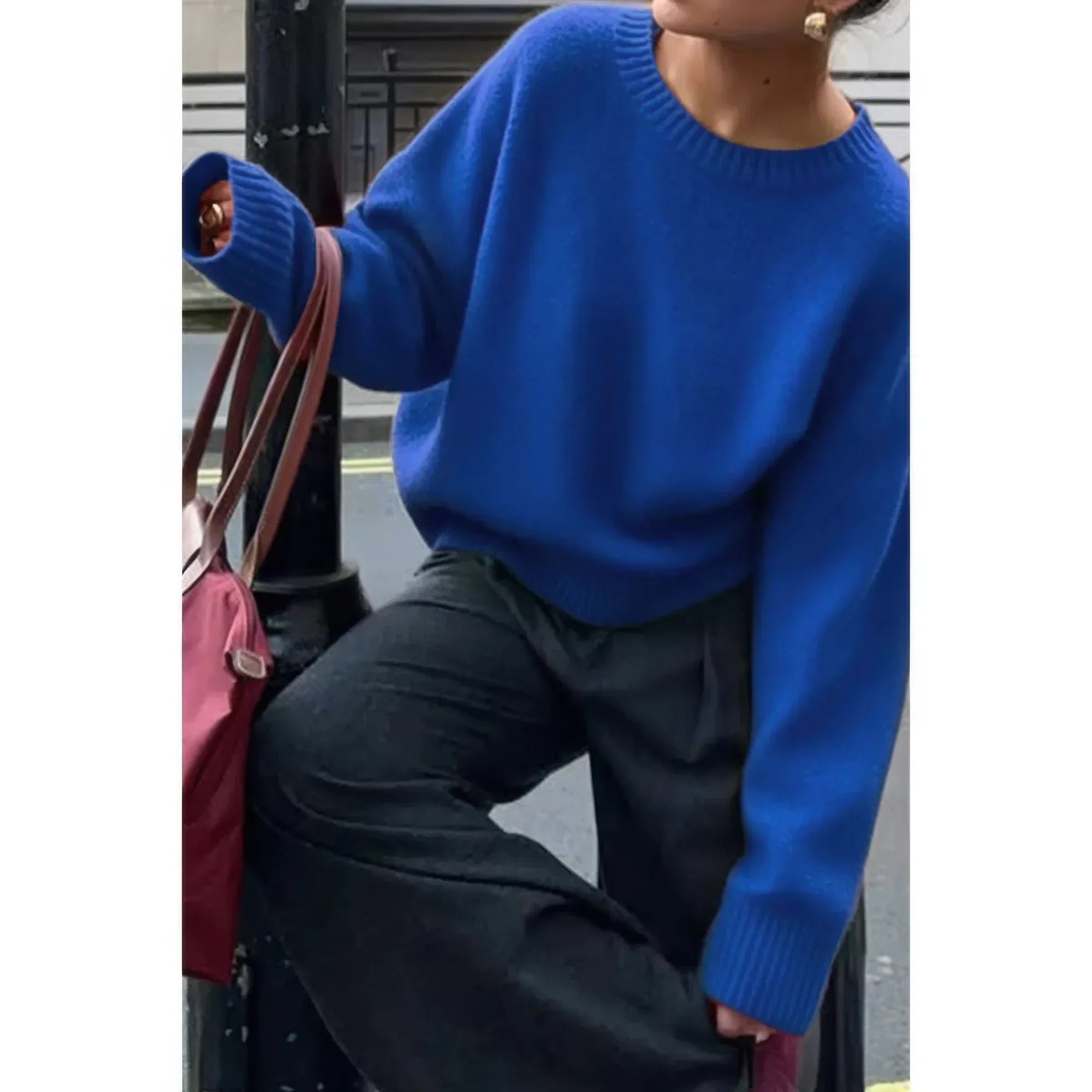 Solid Knit O Neck Long Sleeves Pullover Sweater | Mixtshop LLC