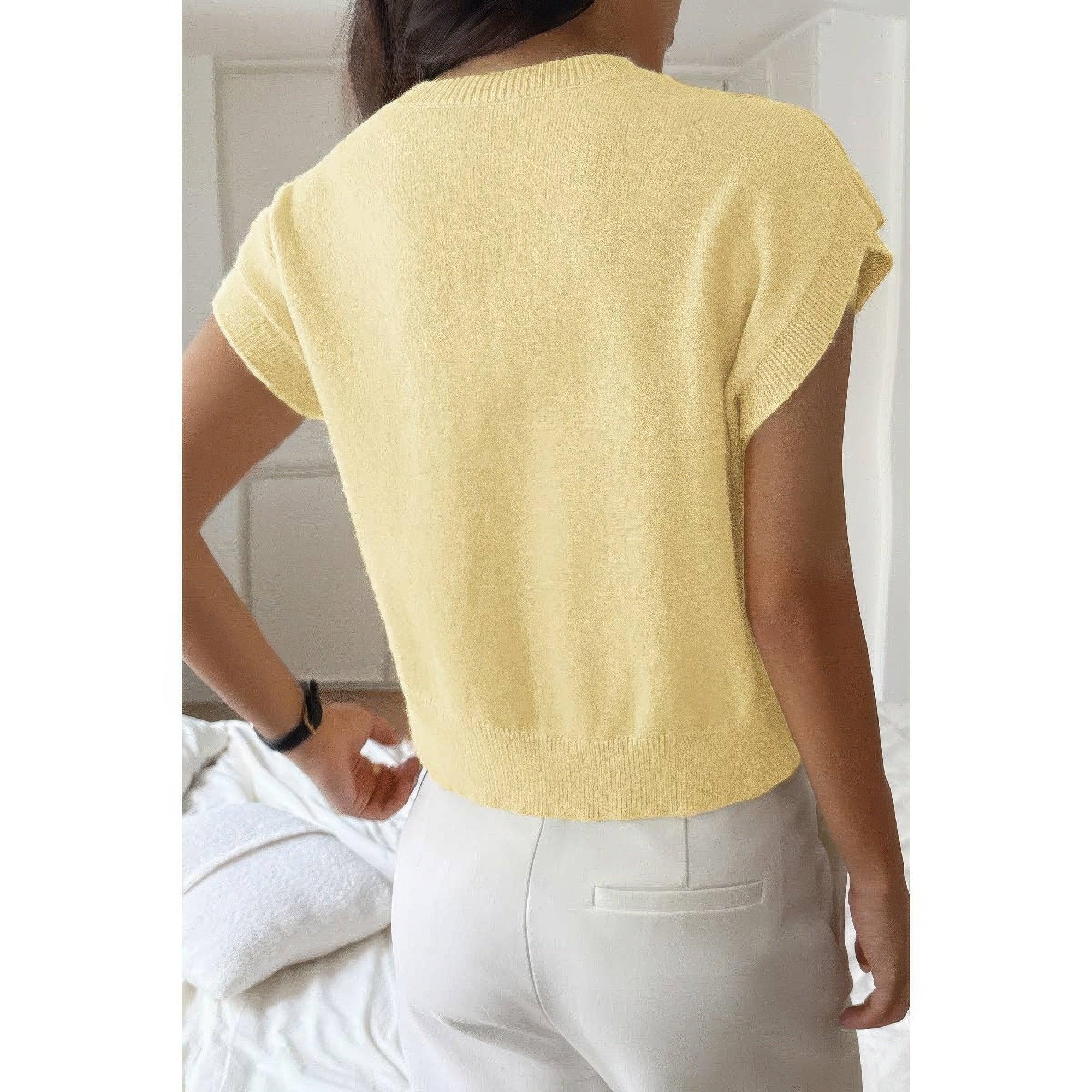 Solid V Neck Sleeveless Knit Loose Vest | Mixtshop LLC