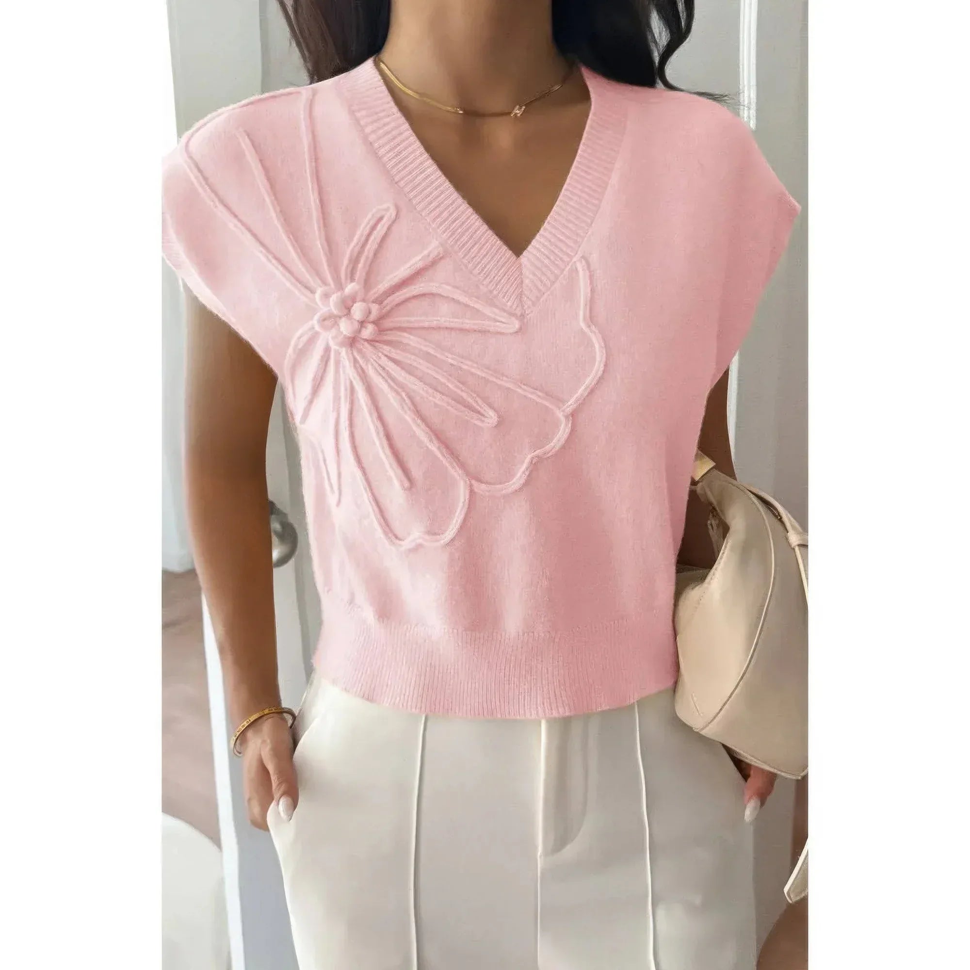 Solid V Neck Sleeveless Knit Loose Vest | Mixtshop LLC