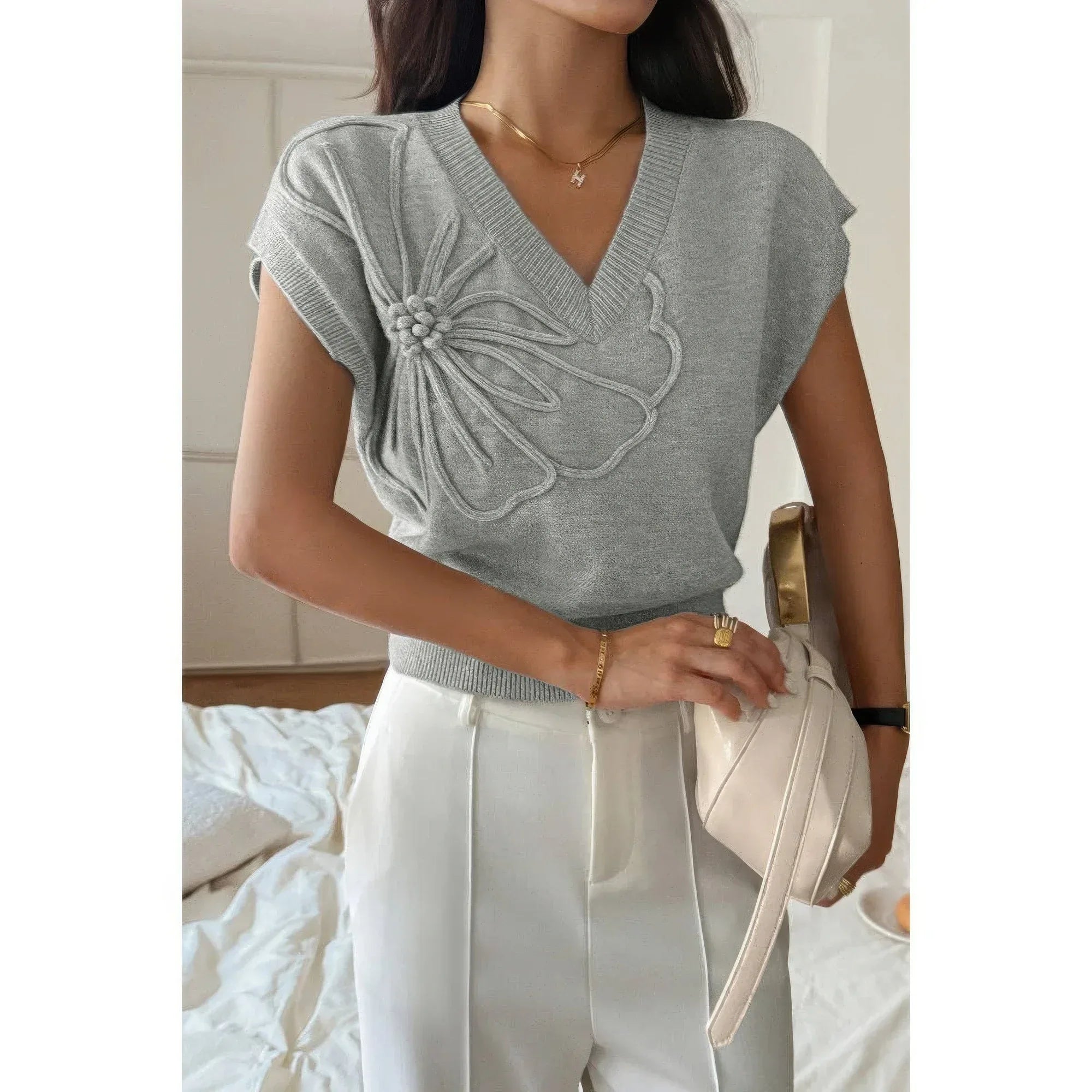Solid V Neck Sleeveless Knit Loose Vest | Mixtshop LLC
