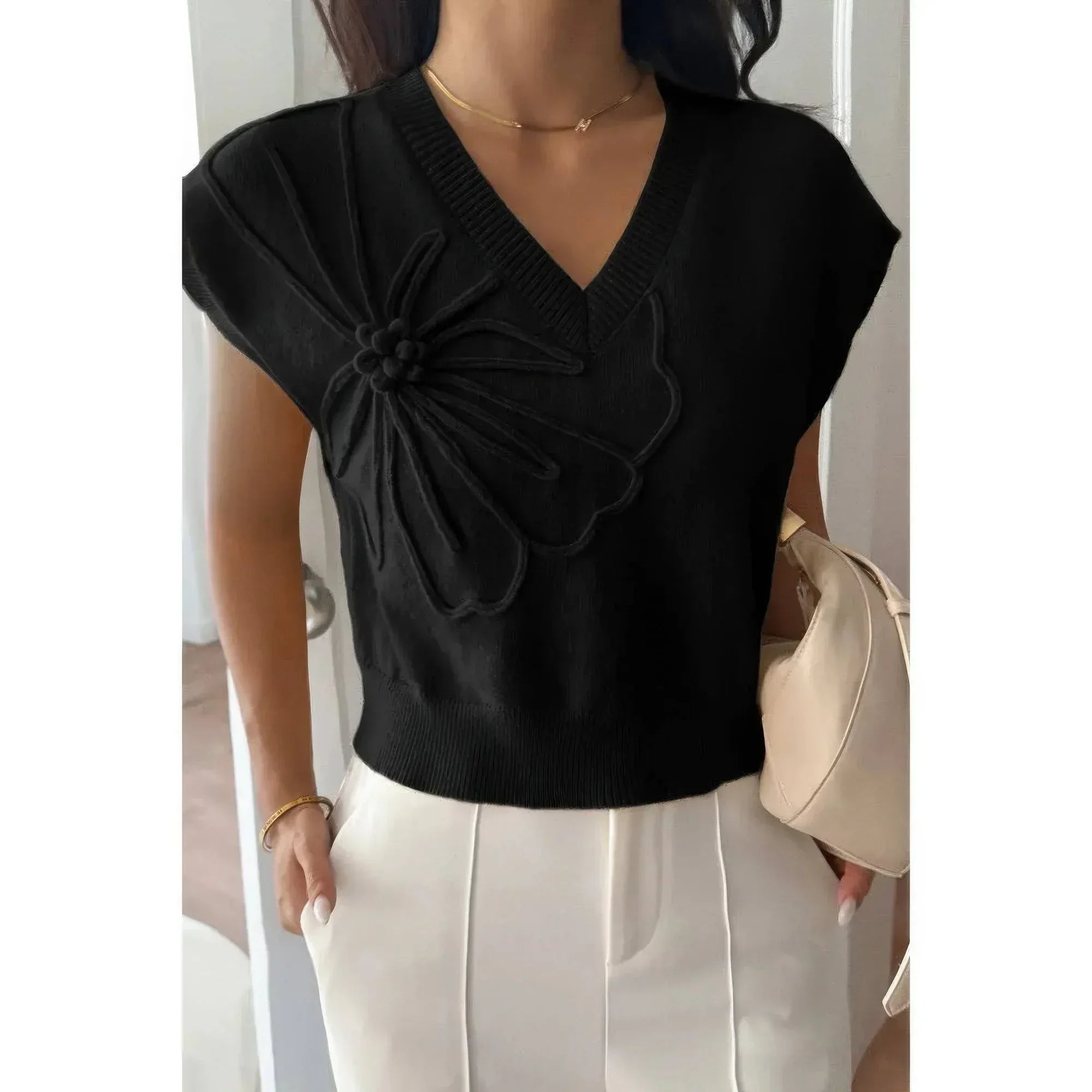 Solid V Neck Sleeveless Knit Loose Vest | Mixtshop LLC