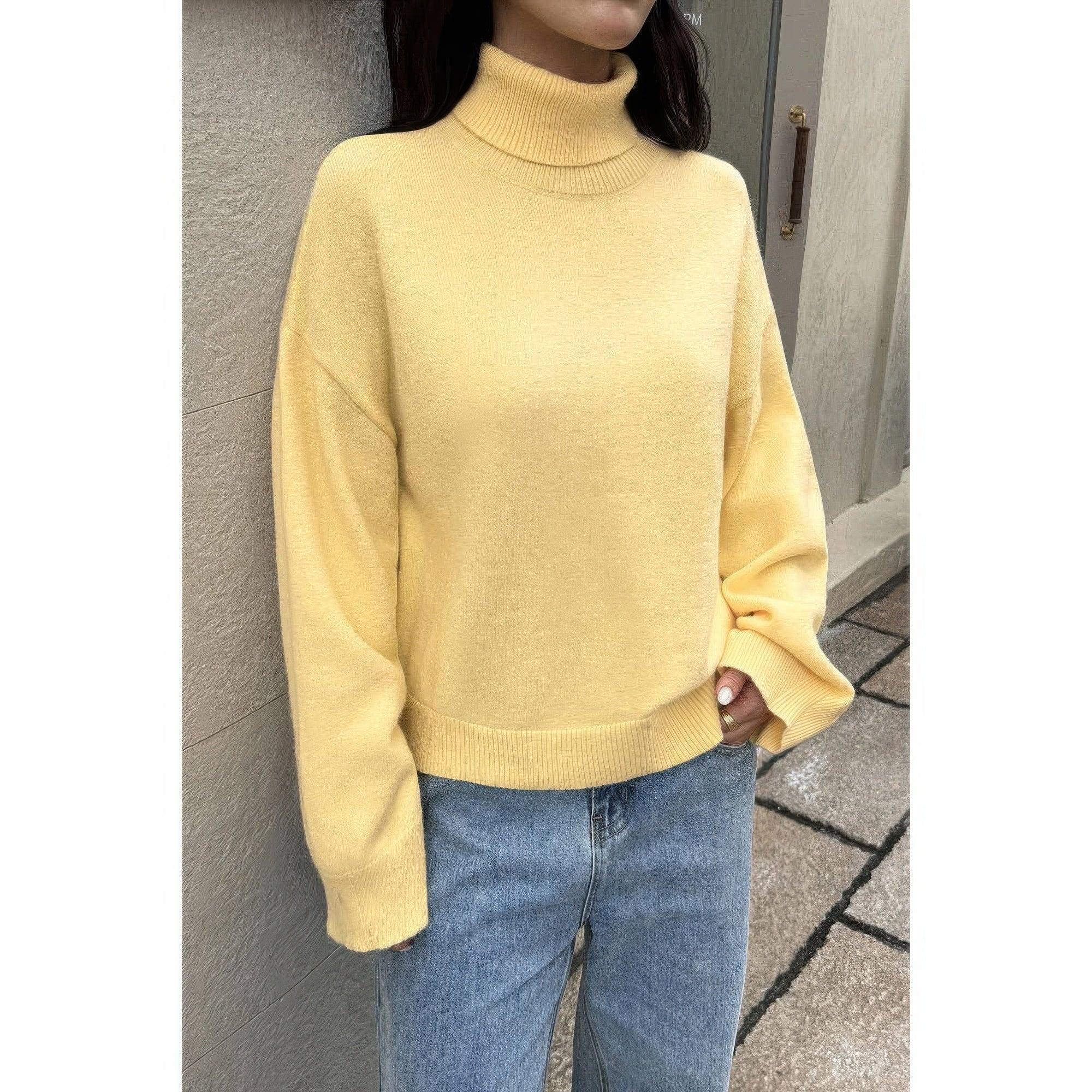 Solid Knit High Neck Drop Shoulder Sweater | Mixtshop LLC