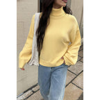 Solid Knit High Neck Drop Shoulder Sweater | Mixtshop LLC