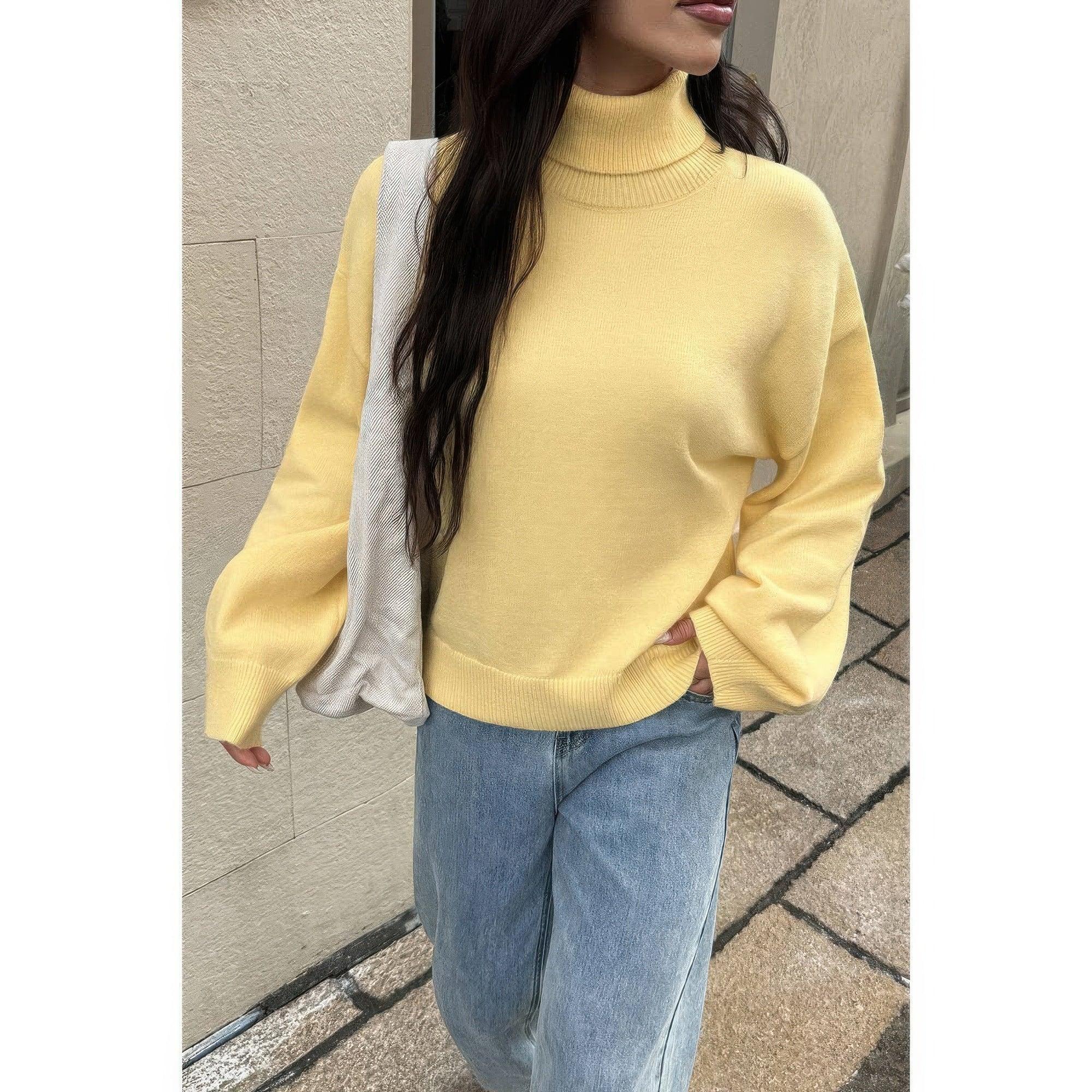 Solid Knit High Neck Drop Shoulder Sweater | Mixtshop LLC