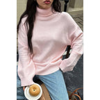Solid Knit High Neck Drop Shoulder Sweater | Mixtshop LLC