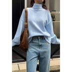 Solid Knit High Neck Drop Shoulder Sweater | Mixtshop LLC