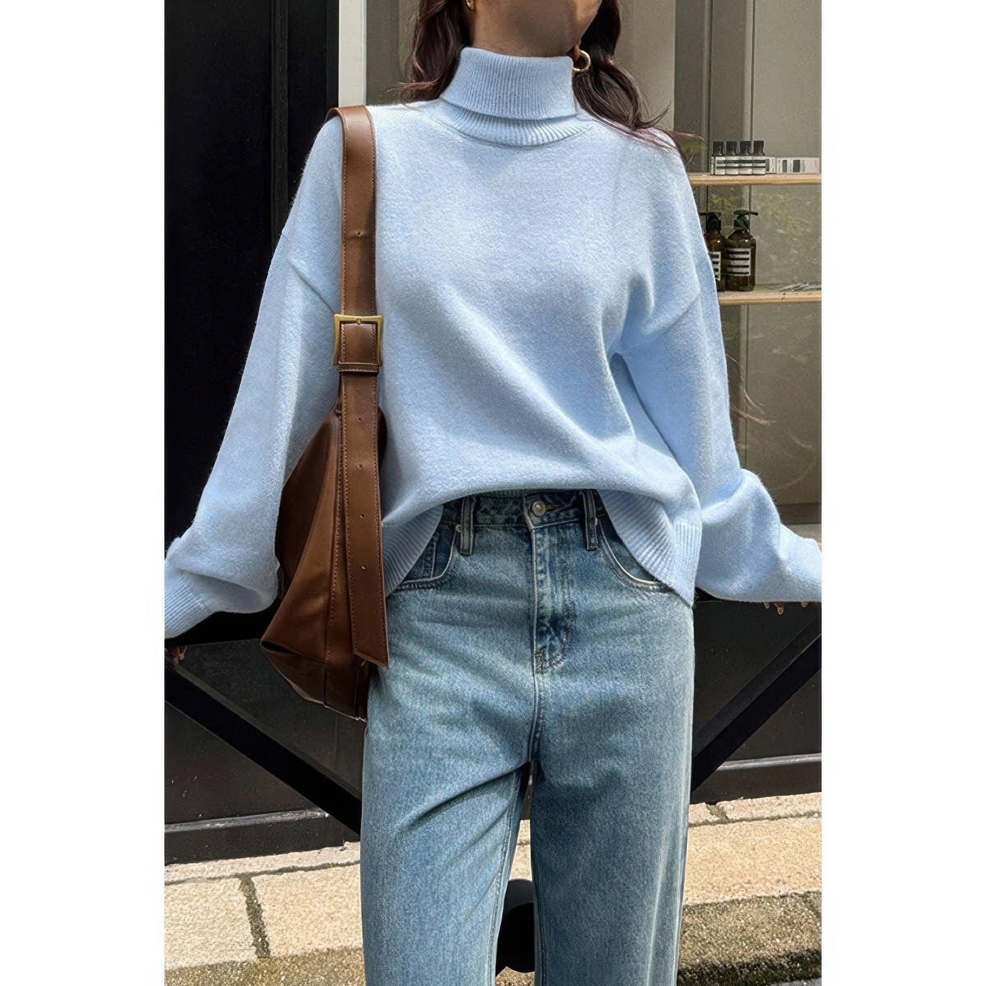 Solid Knit High Neck Drop Shoulder Sweater | Mixtshop LLC