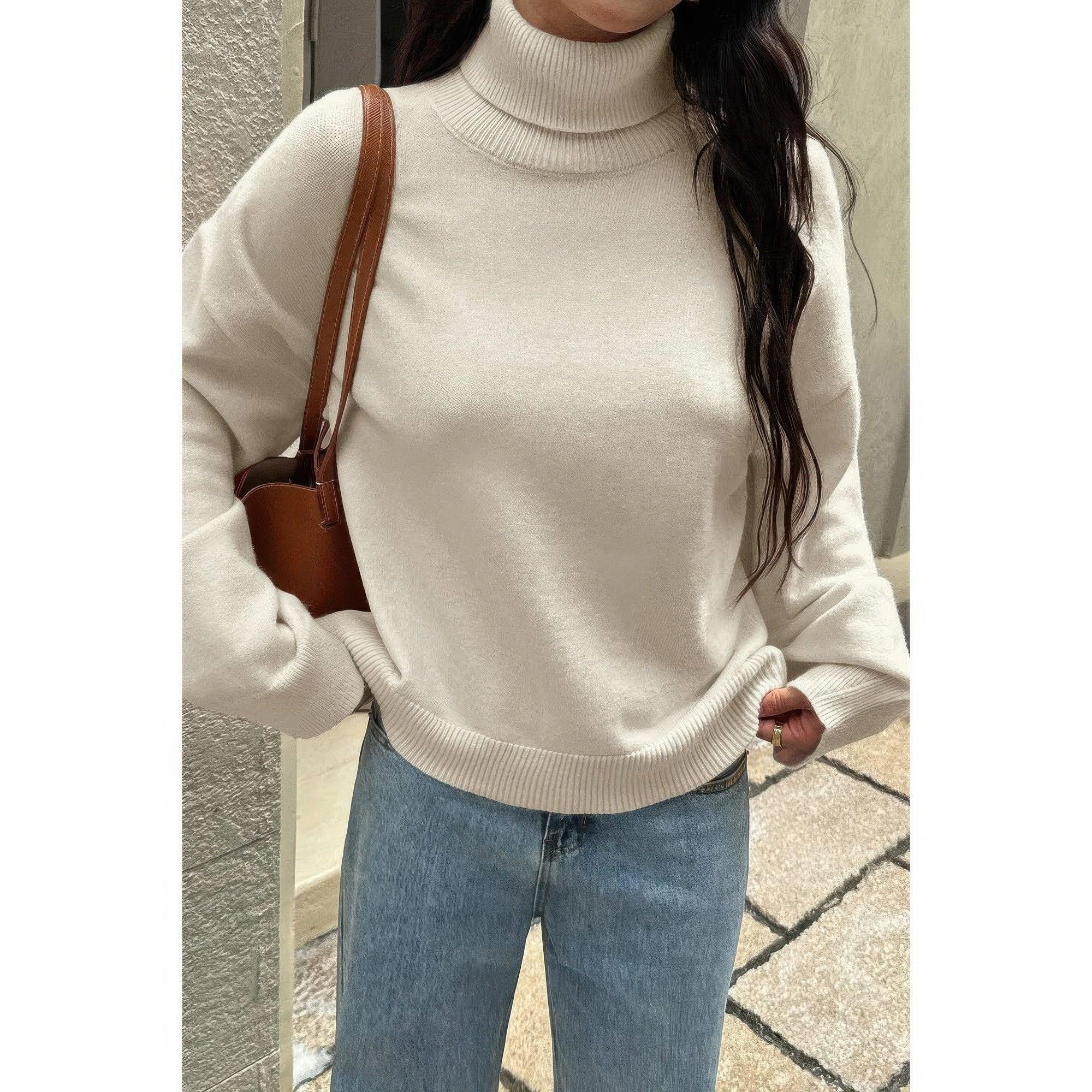 Solid Knit High Neck Drop Shoulder Sweater | Mixtshop LLC