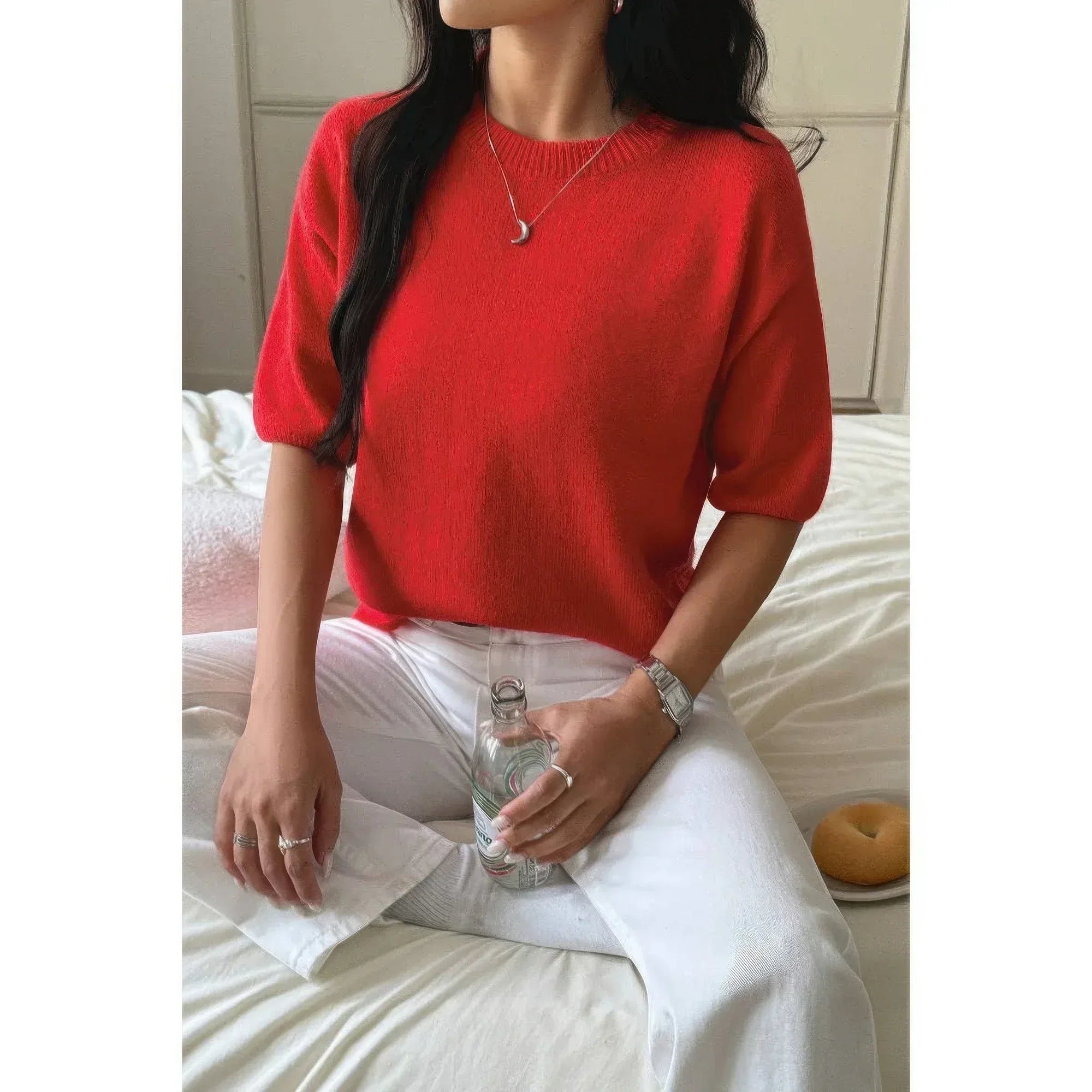 Round Neck Knit Drop Shoulder Loose Sweater | Mixtshop LLC