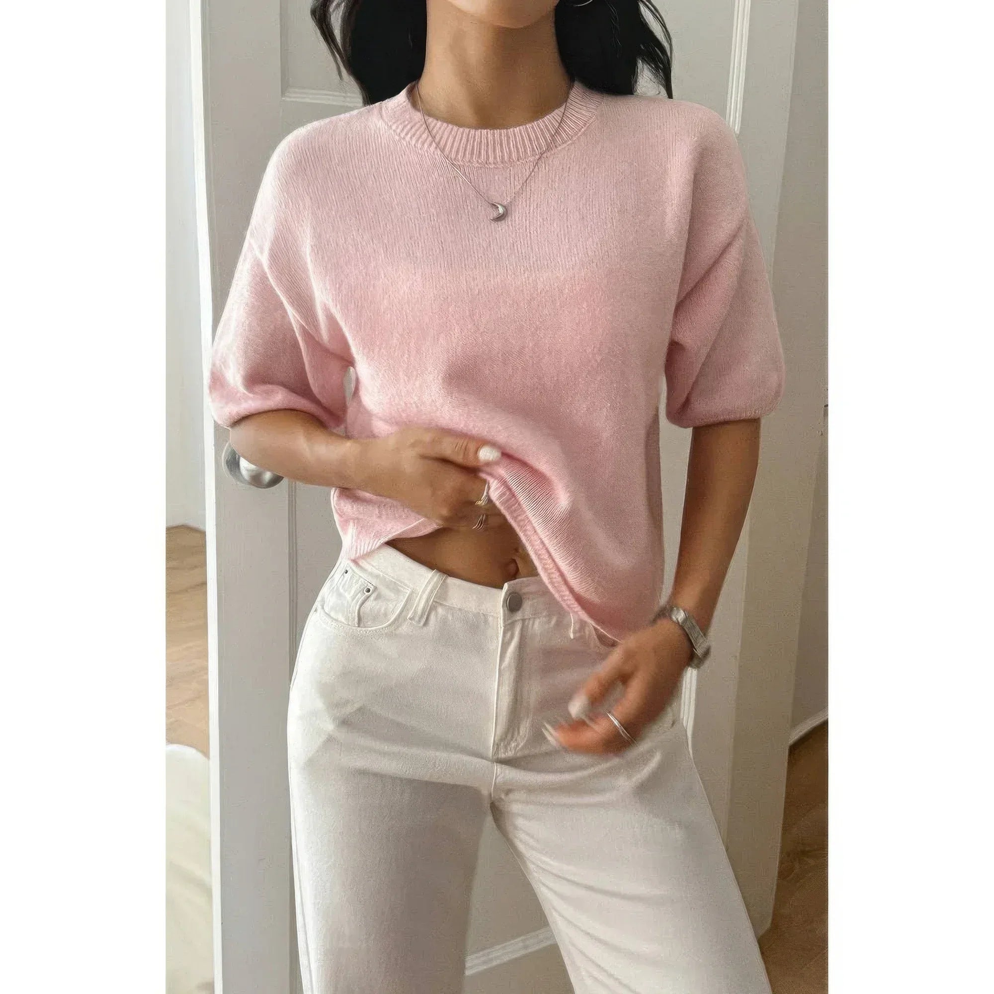 Round Neck Knit Drop Shoulder Loose Sweater | Mixtshop LLC