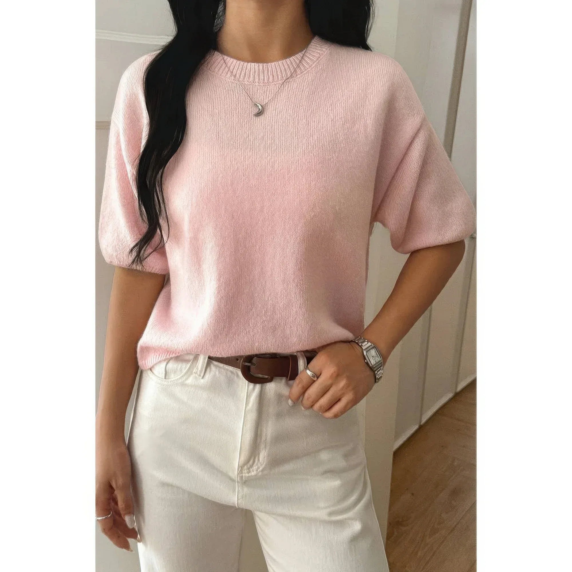 Round Neck Knit Drop Shoulder Loose Sweater | Mixtshop LLC