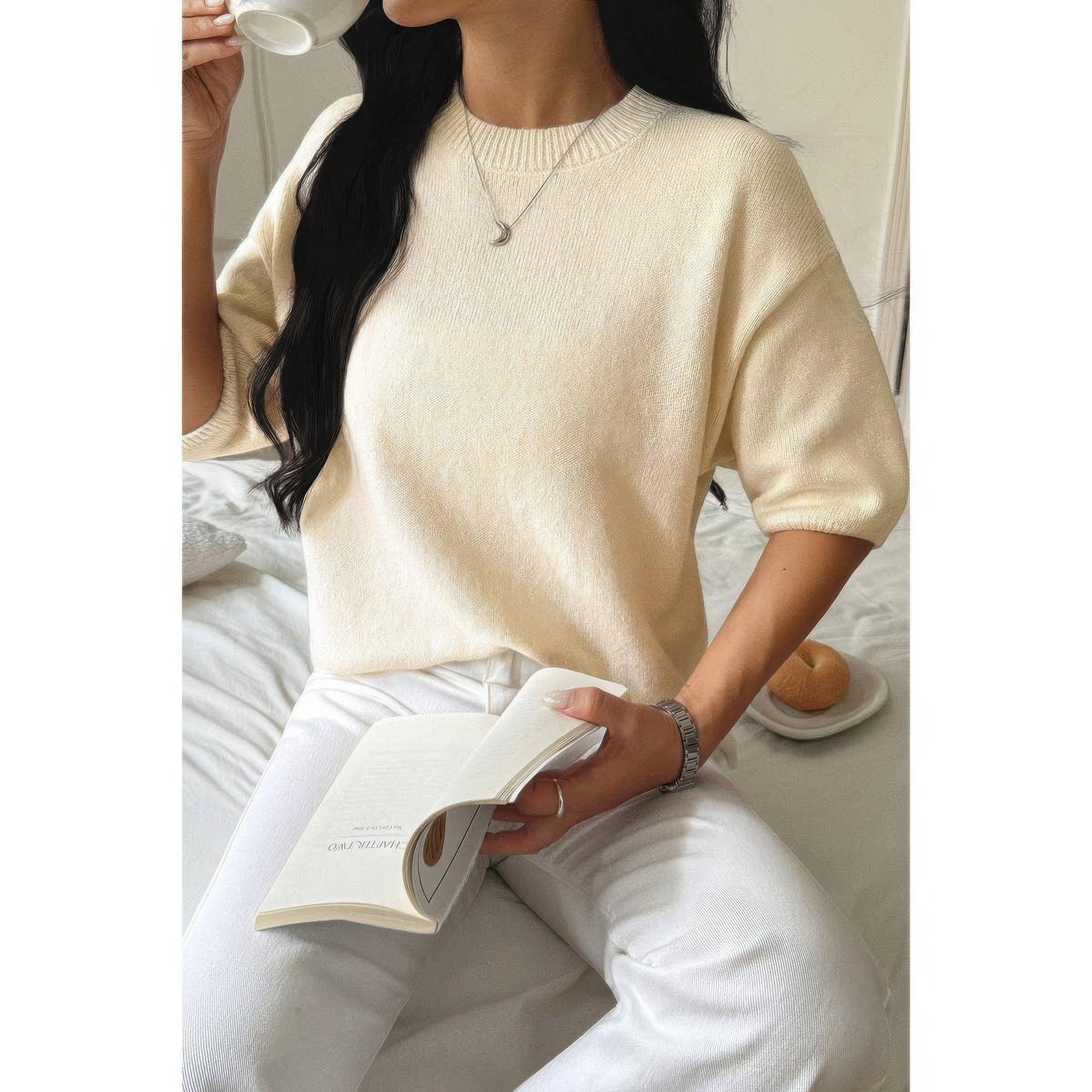 Round Neck Knit Drop Shoulder Loose Sweater | Mixtshop LLC