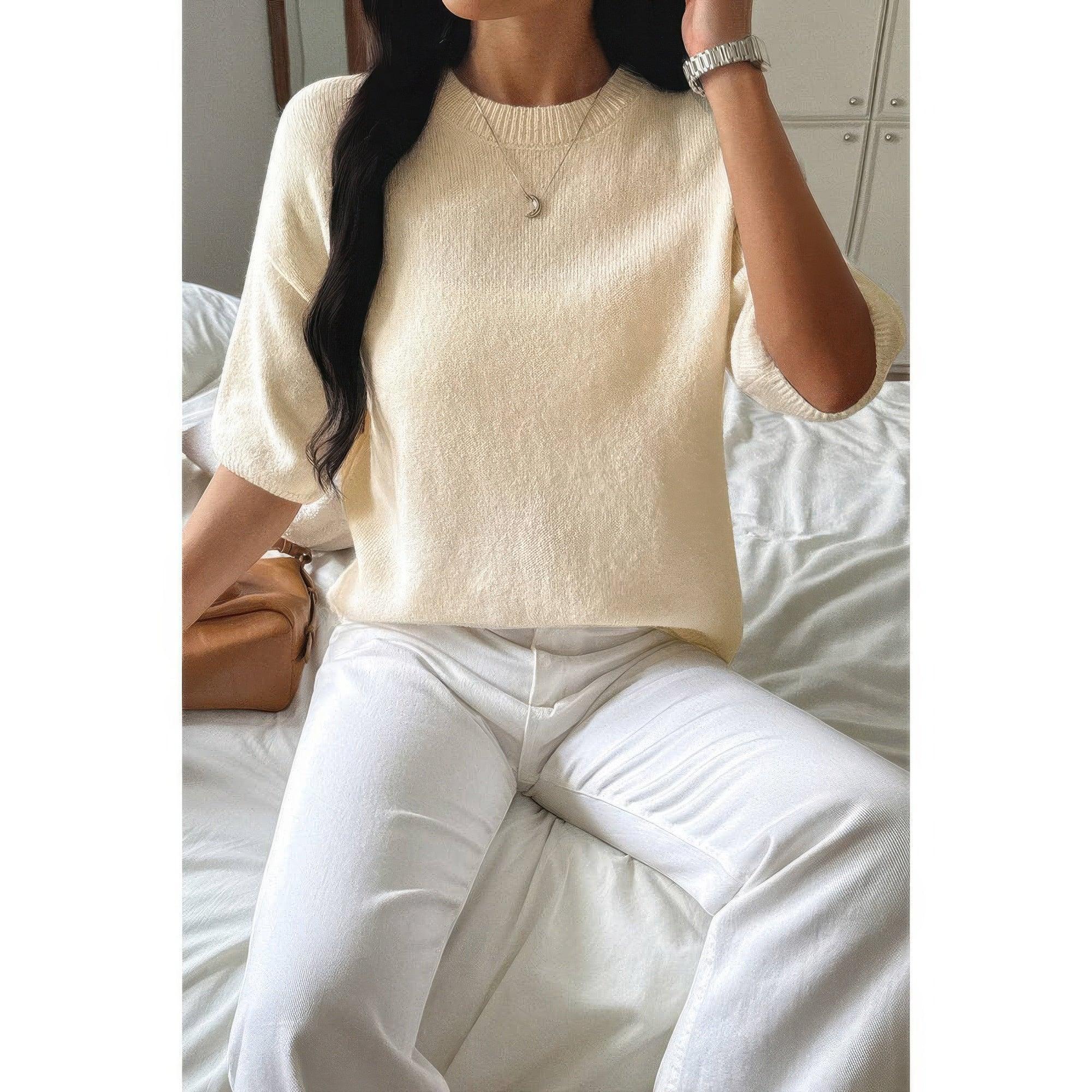 Round Neck Knit Drop Shoulder Loose Sweater | Mixtshop LLC