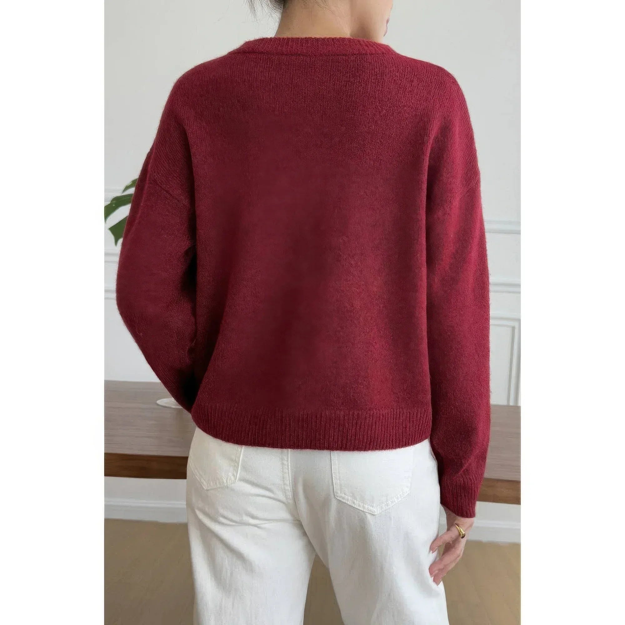 Solid Round Neck Long Sleeve Drop Shoulder Sweater | Mixtshop LLC