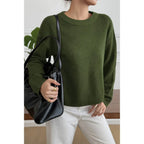 Solid Round Neck Long Sleeve Drop Shoulder Sweater | Mixtshop LLC