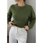 Solid Round Neck Long Sleeve Drop Shoulder Sweater | Mixtshop LLC