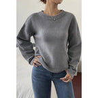 Solid Round Neck Long Sleeve Drop Shoulder Sweater | Mixtshop LLC