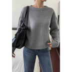 Solid Round Neck Long Sleeve Drop Shoulder Sweater | Mixtshop LLC