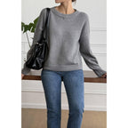 Solid Round Neck Long Sleeve Drop Shoulder Sweater | Mixtshop LLC