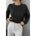 Solid Round Neck Long Sleeve Drop Shoulder Sweater | Mixtshop LLC