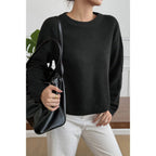 Solid Round Neck Long Sleeve Drop Shoulder Sweater | Mixtshop LLC