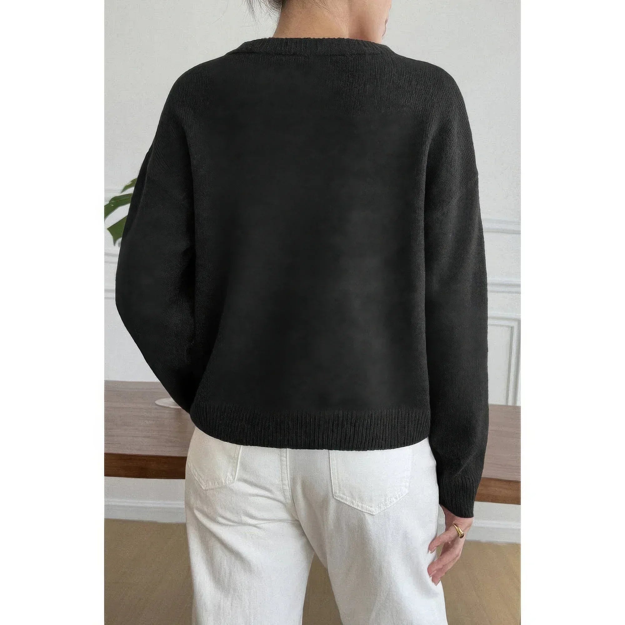 Solid Round Neck Long Sleeve Drop Shoulder Sweater | Mixtshop LLC