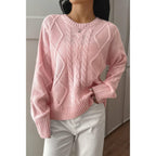Solid Knit Crewneck Long Sleeve Loose Sweater | Mixtshop LLC