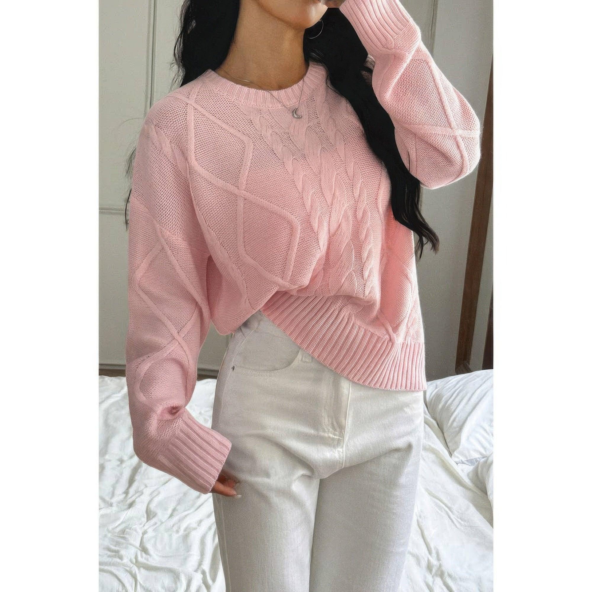 Solid Knit Crewneck Long Sleeve Loose Sweater | Mixtshop LLC