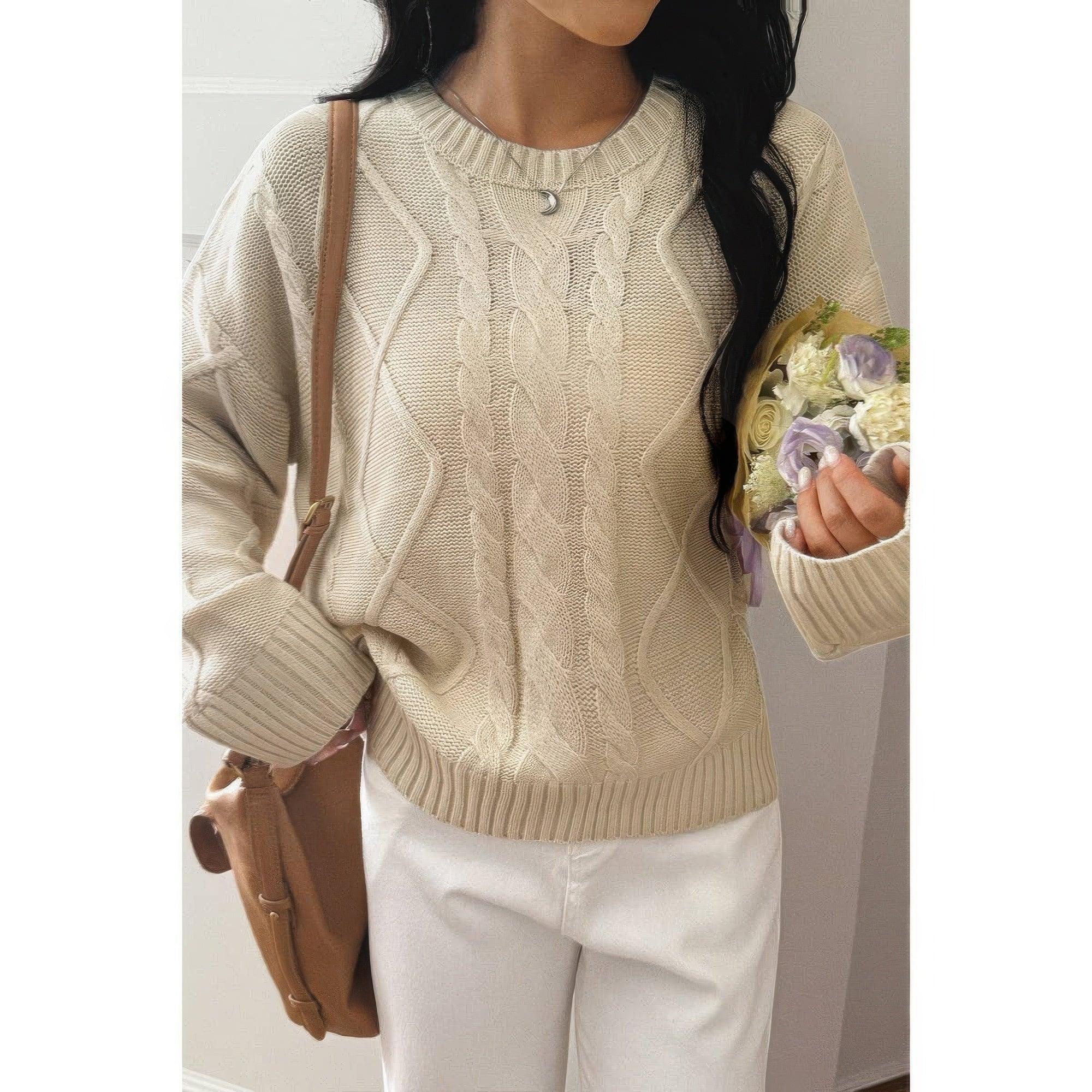 Solid Knit Crewneck Long Sleeve Loose Sweater | Mixtshop LLC