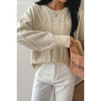 Solid Knit Crewneck Long Sleeve Loose Sweater | Mixtshop LLC