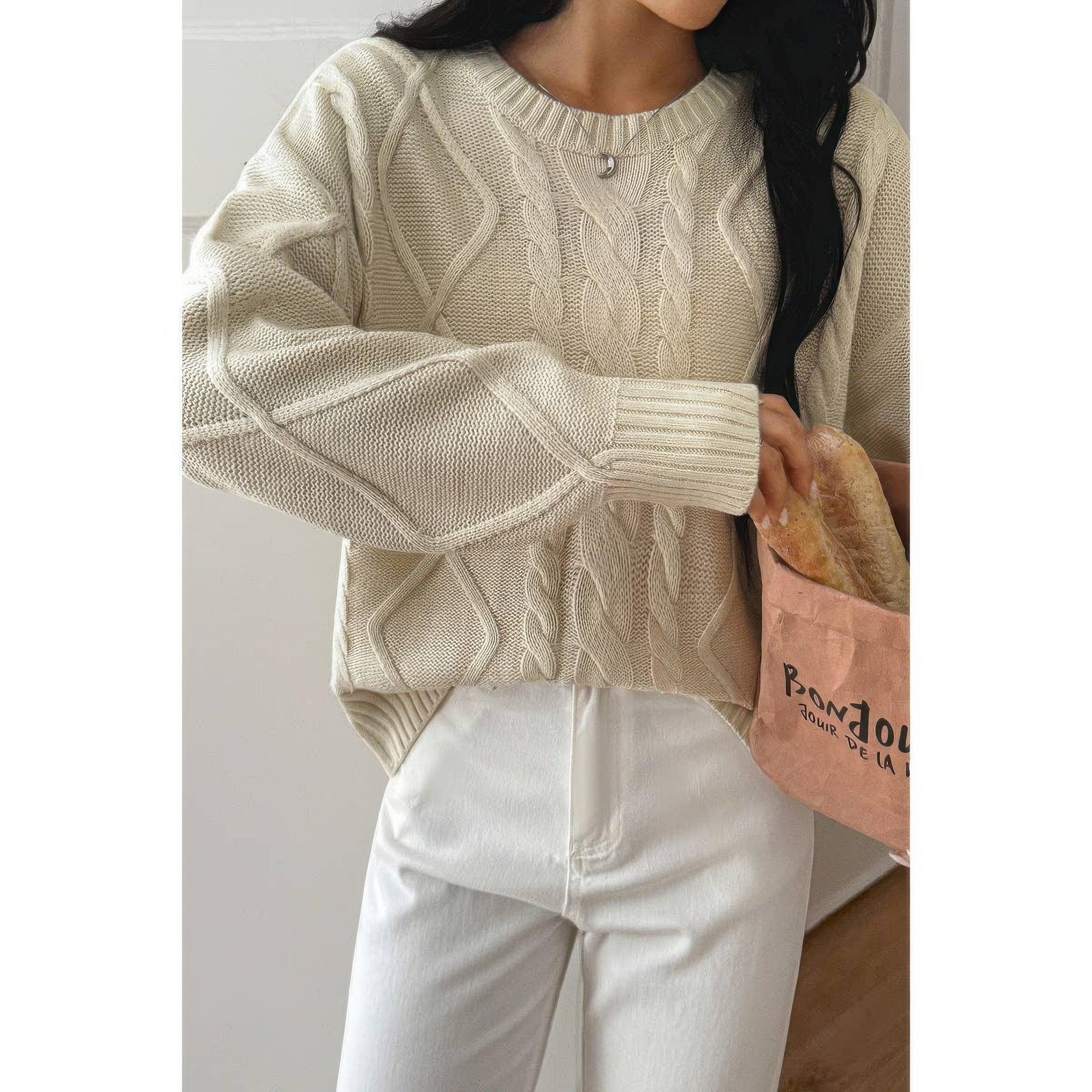 Solid Knit Crewneck Long Sleeve Loose Sweater | Mixtshop LLC