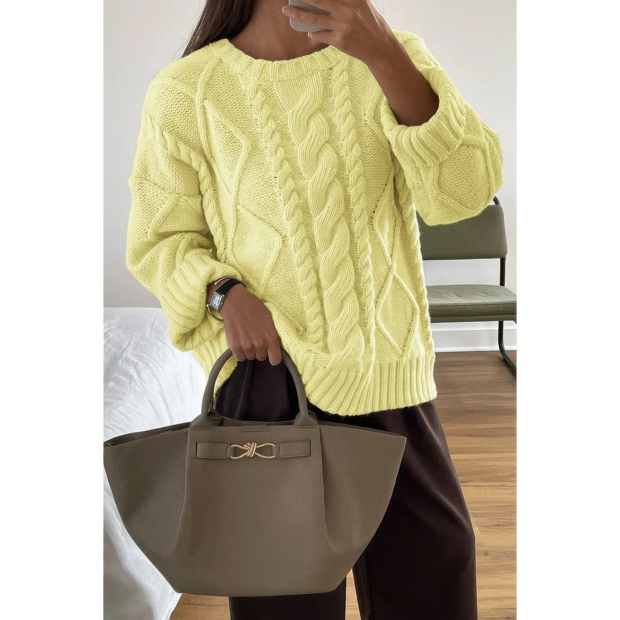 Solid Knit Crewneck Long Sleeve Loose Sweater | Mixtshop LLC