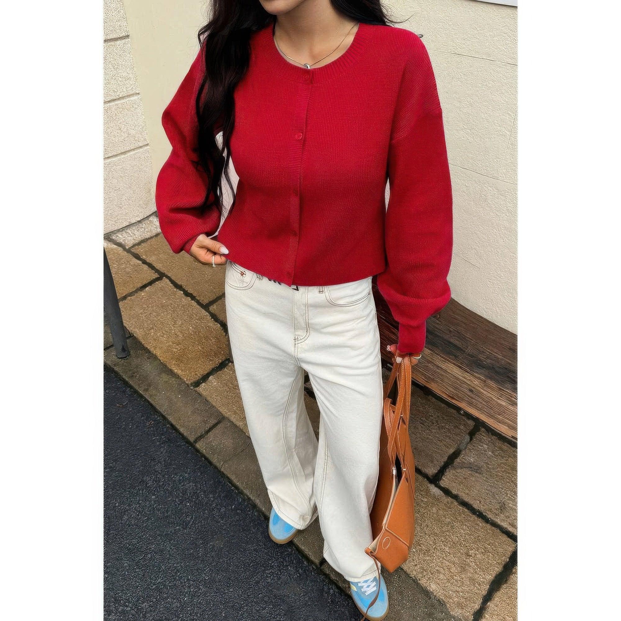 Knit Solid Round Neck Button Down Cardigan | Mixtshop LLC