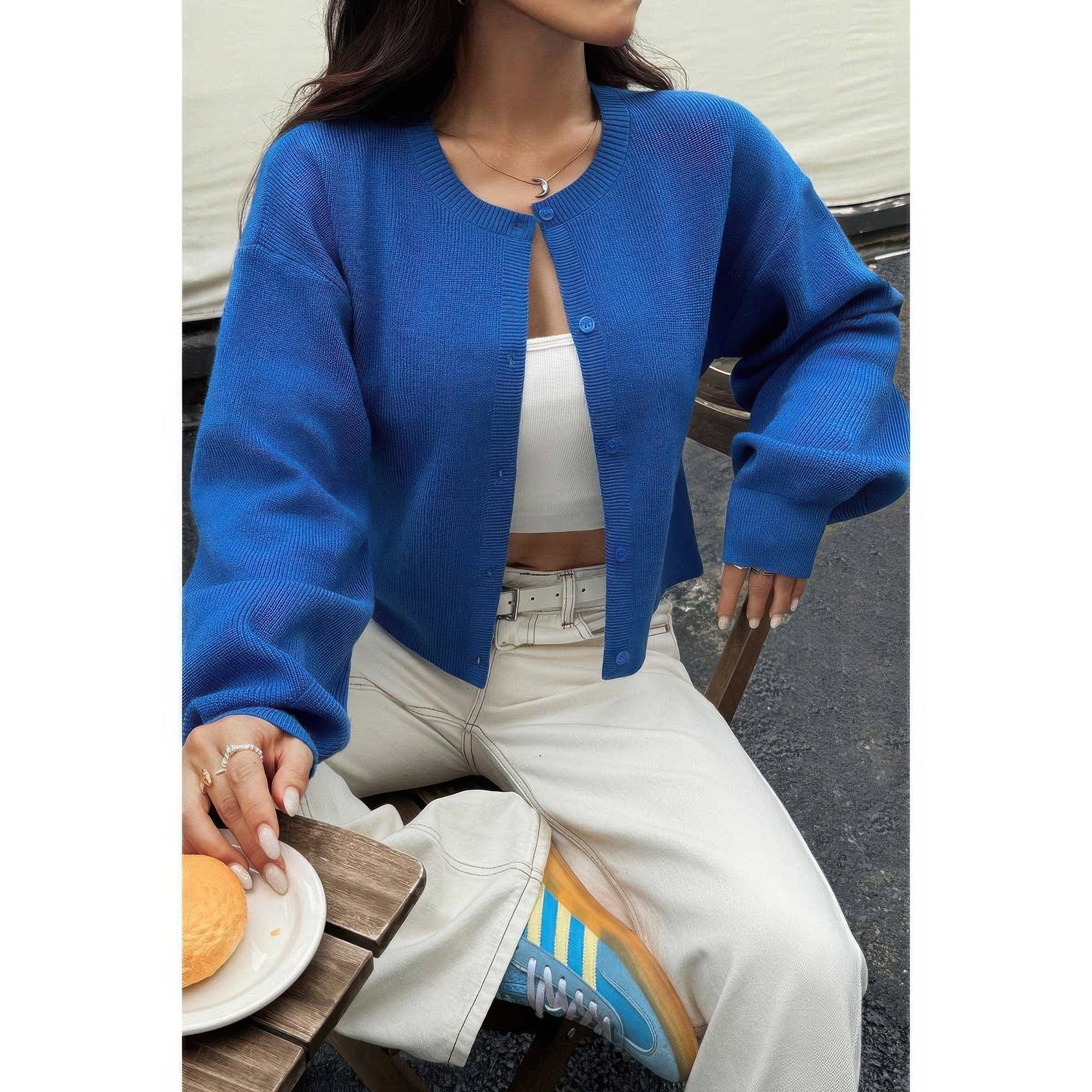 Knit Solid Round Neck Button Down Cardigan | Mixtshop LLC