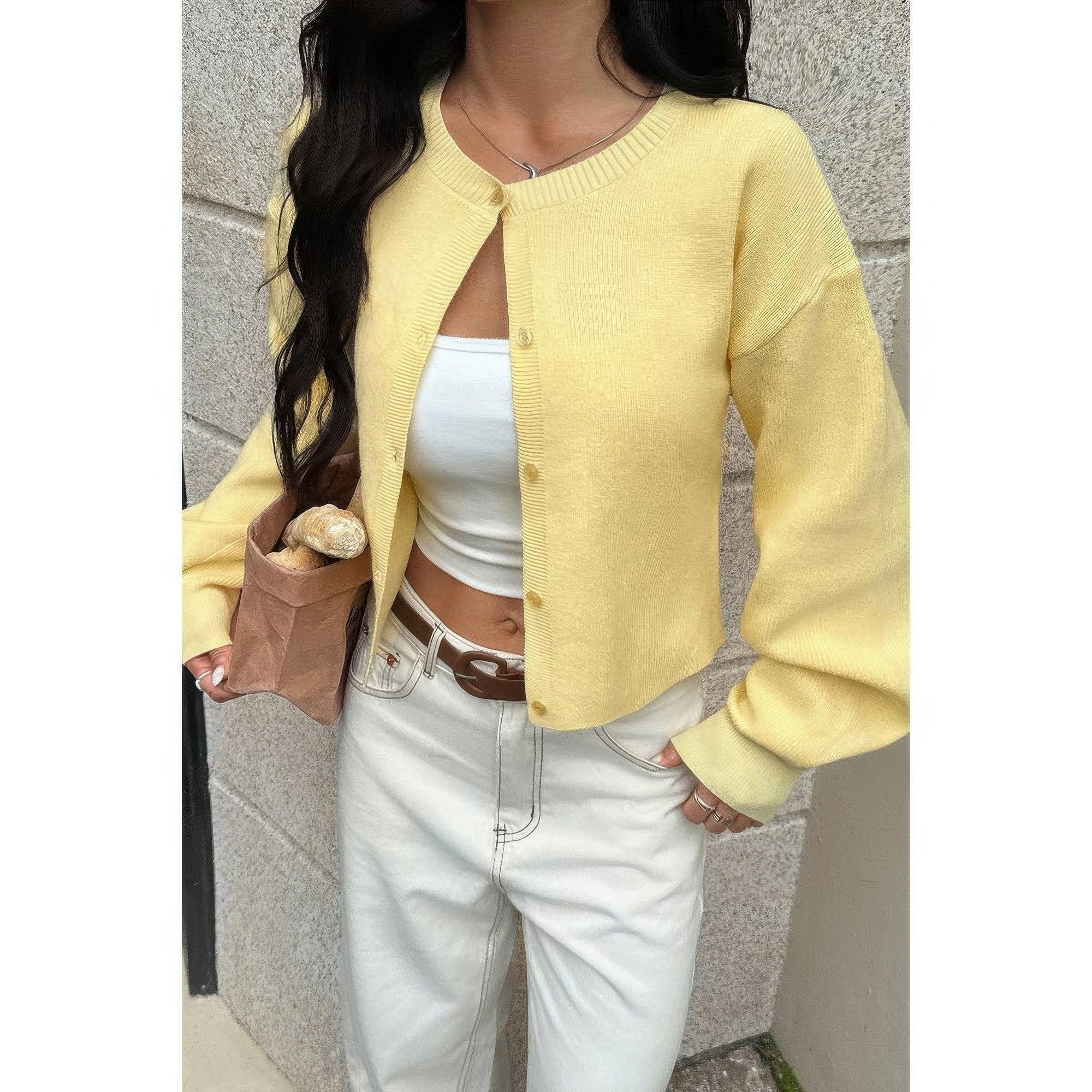 Knit Solid Round Neck Button Down Cardigan | Mixtshop LLC