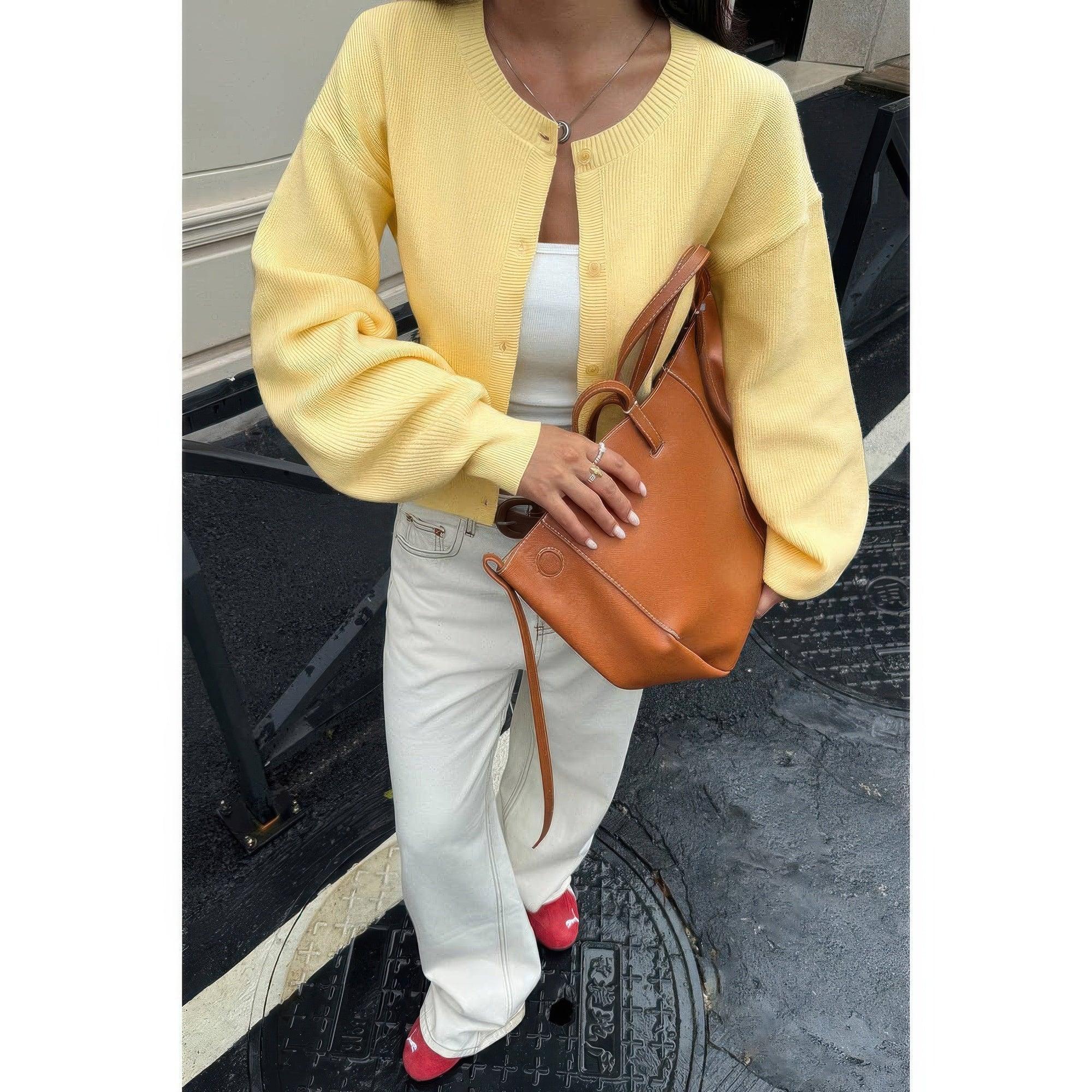 Knit Solid Round Neck Button Down Cardigan | Mixtshop LLC