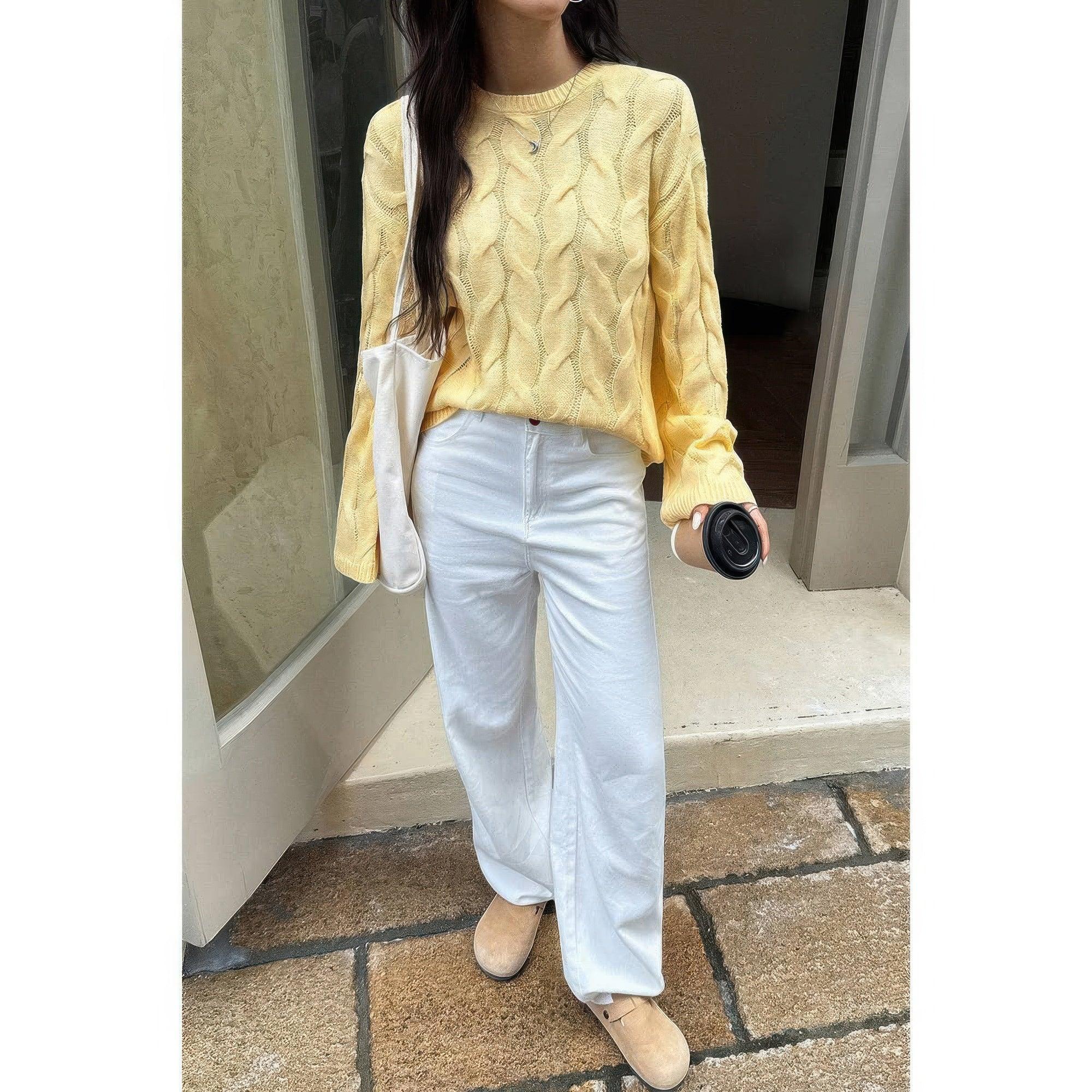Solid Round Neck Knit Loose Sweater | Mixtshop LLC