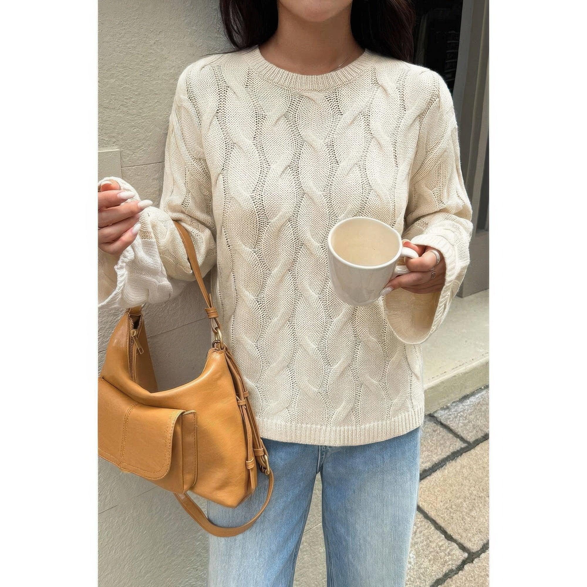 Solid Round Neck Knit Loose Sweater | Mixtshop LLC