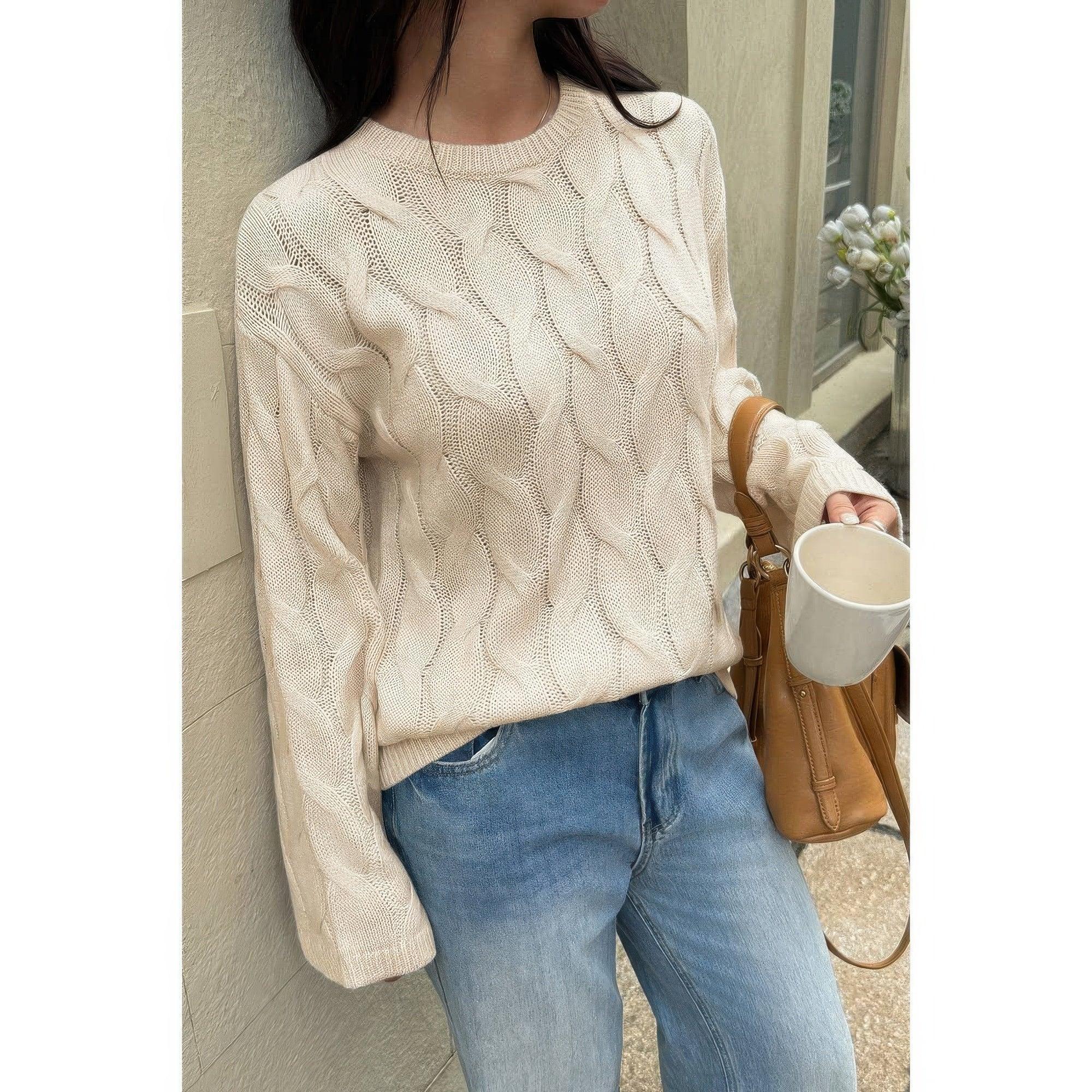 Solid Round Neck Knit Loose Sweater | Mixtshop LLC