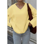Solid V Neck Loose Knit Vintage Sweater | Mixtshop LLC