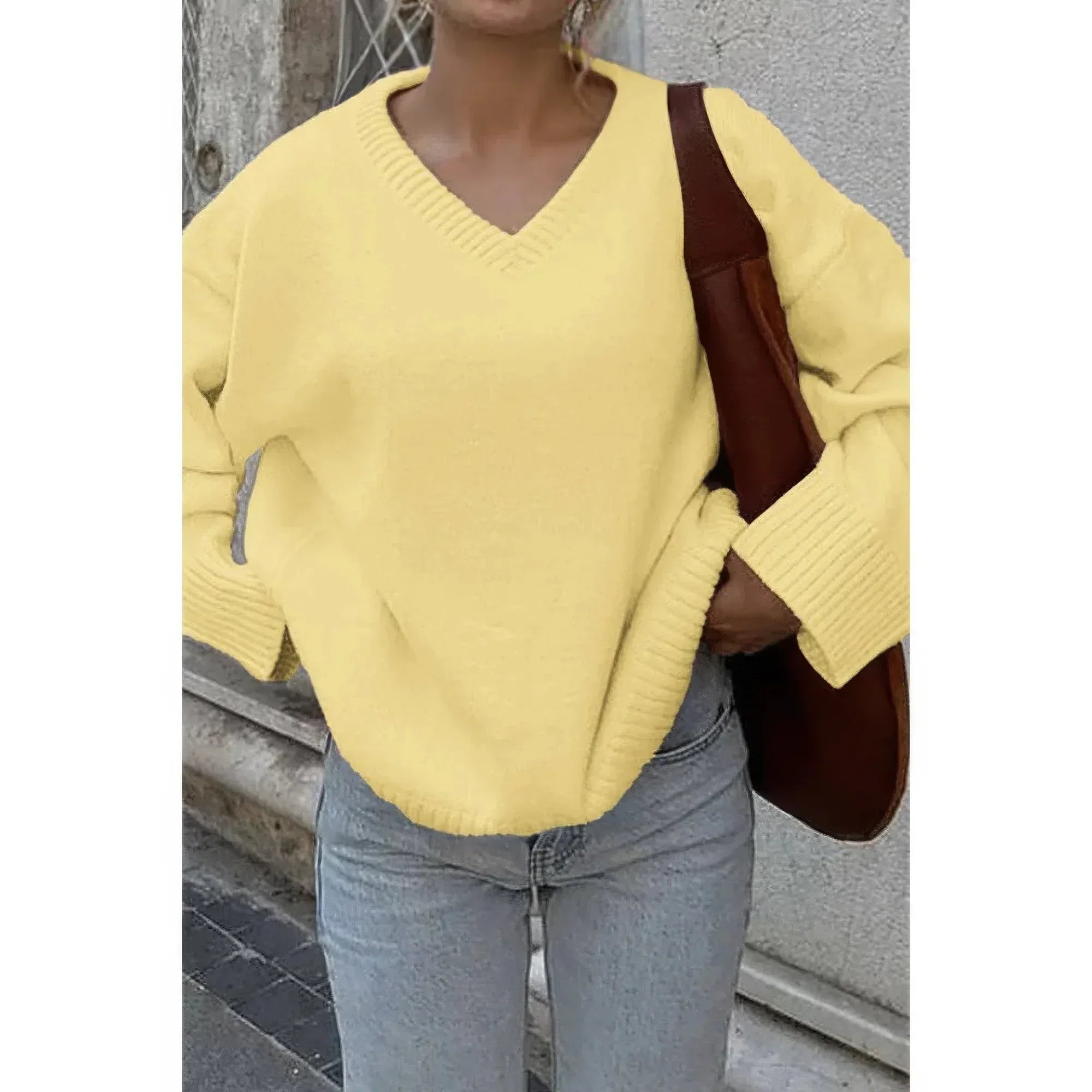 Solid V Neck Loose Knit Vintage Sweater | Mixtshop LLC