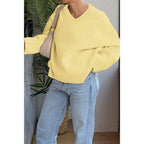 Solid V Neck Loose Knit Vintage Sweater | Mixtshop LLC