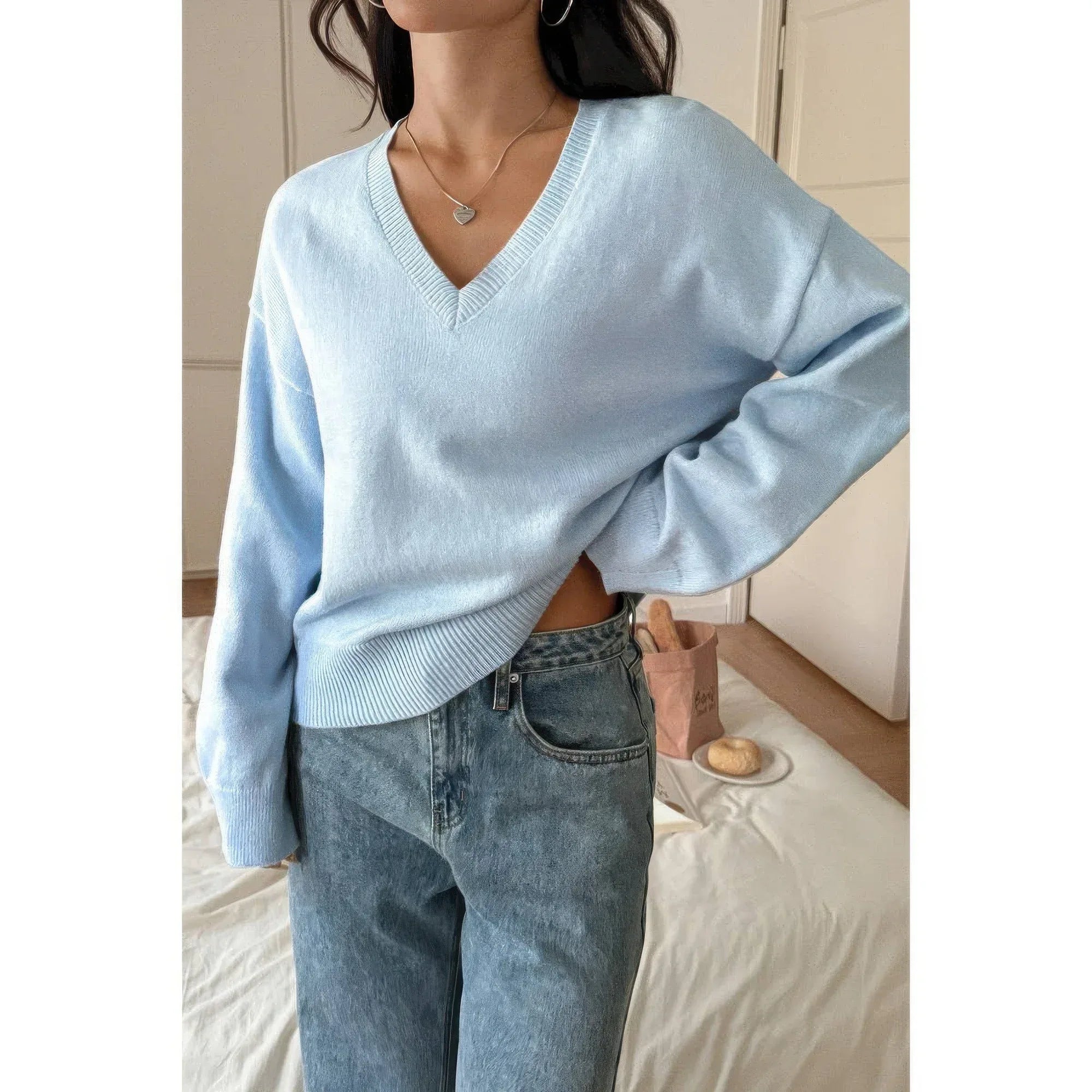 Solid Round Neck Knit Loose Sweater | Mixtshop LLC