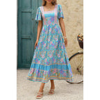 Square Neck Boho Floral A Line Fit Dress | Mixtshop LLC