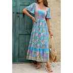 Square Neck Boho Floral A Line Fit Dress | Mixtshop LLC